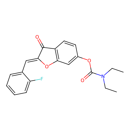 (Z)-2-(2-fluorobenzylidene)-3-oxo-2,3-dihydrobenzofuran-6-yl diethylcarbamate structure