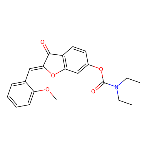 (Z)-2-(2-methoxybenzylidene)-3-oxo-2,3-dihydrobenzofuran-6-yl diethylcarbamate structure