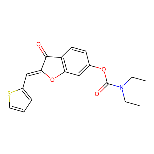 (Z)-3-oxo-2-(thiophen-2-ylmethylene)-2,3-dihydrobenzofuran-6-yl diethylcarbamate structure