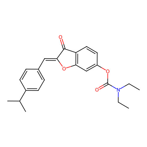(2Z)-3-oxo-2-[4-(propan-2-yl)benzylidene]-2,3-dihydro-1-benzofuran-6-yl diethylcarbamate structure