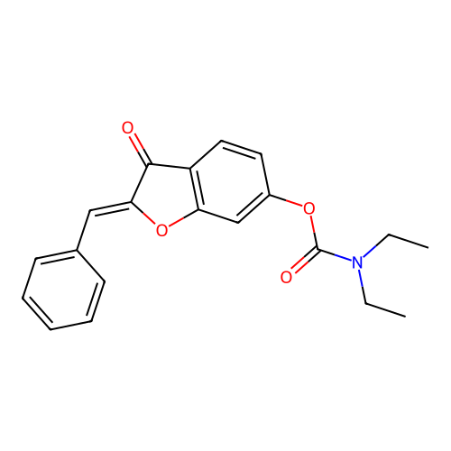 (2Z)-2-benzylidene-3-oxo-2,3-dihydro-1-benzofuran-6-yl diethylcarbamate structure