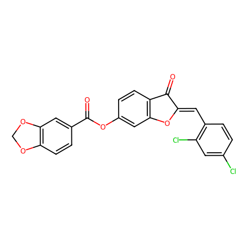 (2Z)-2-(2,4-dichlorobenzylidene)-3-oxo-2,3-dihydro-1-benzofuran-6-yl 1,3-benzodioxole-5-carboxylate structure