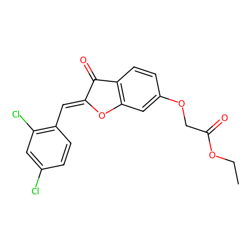 (Z)-ethyl 2-((2-(2,4-dichlorobenzylidene)-3-oxo-2,3-dihydrobenzofuran-6-yl)oxy)acetate structure