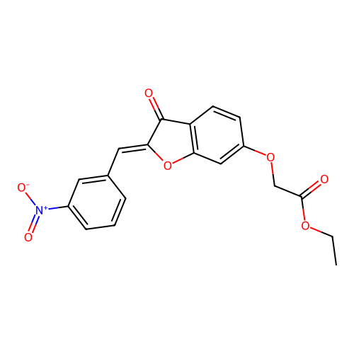 Ethyl 2-{2-[(3-nitrophenyl)methylene]-3-oxobenzo[3,4-b]furan-6-yloxy}acetate structure