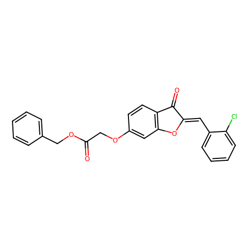benzyl {[(2Z)-2-(2-chlorobenzylidene)-3-oxo-2,3-dihydro-1-benzofuran-6-yl]oxy}acetate structure