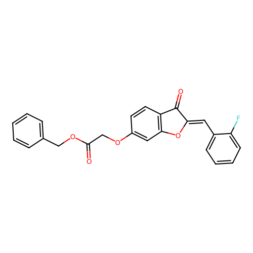 benzyl {[(2Z)-2-(2-fluorobenzylidene)-3-oxo-2,3-dihydro-1-benzofuran-6-yl]oxy}acetate structure