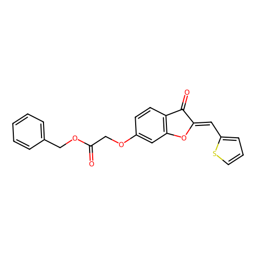 (Z)-benzyl 2-((3-oxo-2-(thiophen-2-ylmethylene)-2,3-dihydrobenzofuran-6-yl)oxy)acetate structure