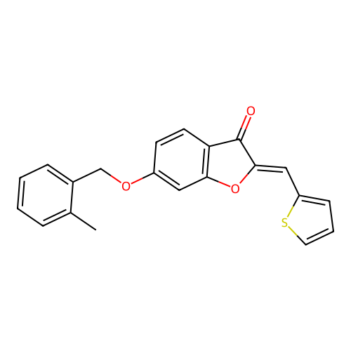 (Z)-6-((2-methylbenzyl)oxy)-2-(thiophen-2-ylmethylene)benzofuran-3(2H)-one structure