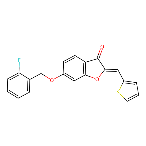 (Z)-6-((2-fluorobenzyl)oxy)-2-(thiophen-2-ylmethylene)benzofuran-3(2H)-one structure