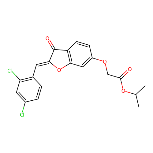 propan-2-yl {[(2Z)-2-(2,4-dichlorobenzylidene)-3-oxo-2,3-dihydro-1-benzofuran-6-yl]oxy}acetate structure