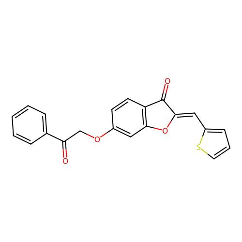 (Z)-6-(2-oxo-2-phenylethoxy)-2-(thiophen-2-ylmethylene)benzofuran-3(2H)-one structure