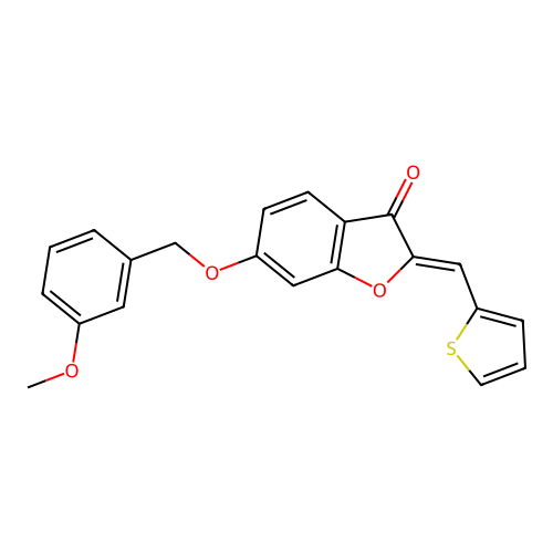 (Z)-6-((3-methoxybenzyl)oxy)-2-(thiophen-2-ylmethylene)benzofuran-3(2H)-one structure