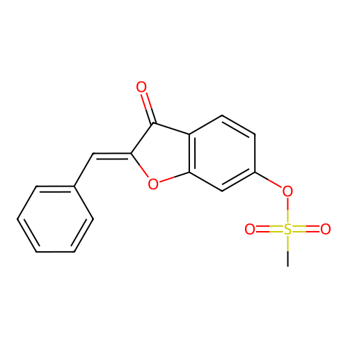 (2Z)-2-benzylidene-3-oxo-2,3-dihydro-1-benzofuran-6-yl methanesulfonate structure