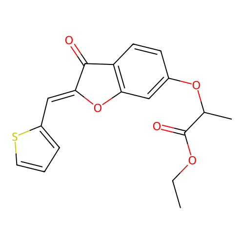 (Z)-ethyl 2-((3-oxo-2-(thiophen-2-ylmethylene)-2,3-dihydrobenzofuran-6-yl)oxy)propanoate structure
