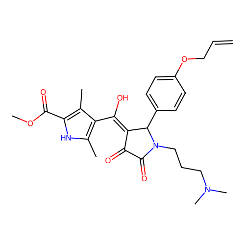 methyl 4-({1-[3-(dimethylamino)propyl]-4-hydroxy-5-oxo-2-(4-prop-2-enyloxyphen yl)(3-pyrrolin-3-yl)}carbonyl)-3,5-dimethylpyrrole-2-carboxylate structure