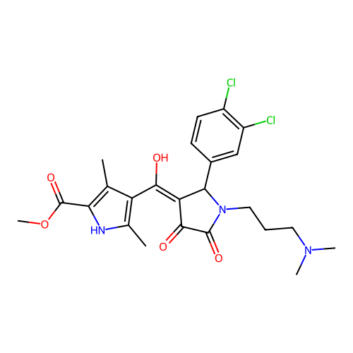 methyl 4-({2-(3,4-dichlorophenyl)-1-[3-(dimethylamino)propyl]-4-hydroxy-5-oxo( 3-pyrrolin-3-yl)}carbonyl)-3,5-dimethylpyrrole-2-carboxylate structure
