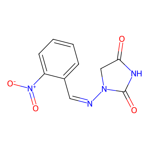 1-[(Z)-(2-nitrophenyl)methylideneamino]imidazolidine-2,4-dione structure