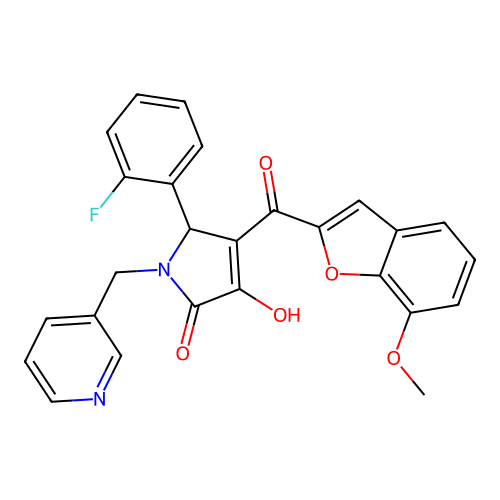 (4E)-5-(2-fluorophenyl)-4-[hydroxy(7-methoxy-1-benzofuran-2-yl)methylidene]-1-(pyridin-3-ylmethyl)pyrrolidine-2,3-dione structure