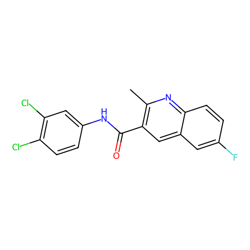 N-(3,4-dichlorophenyl)-6-fluoro-2-methylquinoline-3-carboxamide structure