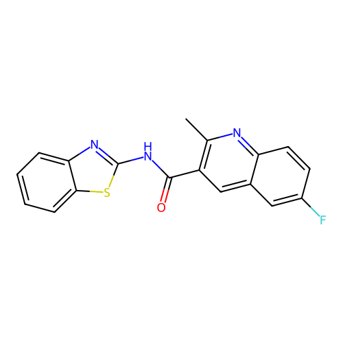 N-[(2E)-1,3-benzothiazol-2(3H)-ylidene]-6-fluoro-2-methylquinoline-3-carboxamide structure