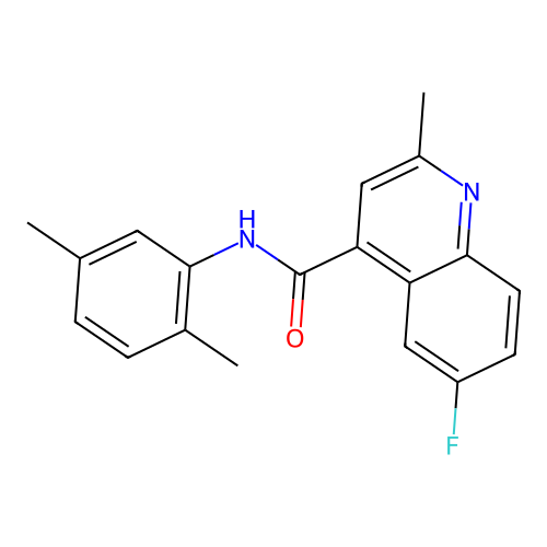 N-(2,5-dimethylphenyl)-6-fluoro-2-methylquinoline-4-carboxamide structure