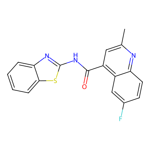 N-[(2Z)-1,3-benzothiazol-2(3H)-ylidene]-6-fluoro-2-methylquinoline-4-carboxamide structure