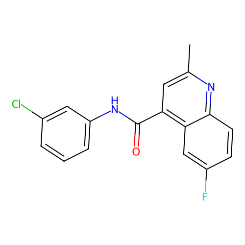 N-(3-chlorophenyl)-6-fluoro-2-methylquinoline-4-carboxamide structure