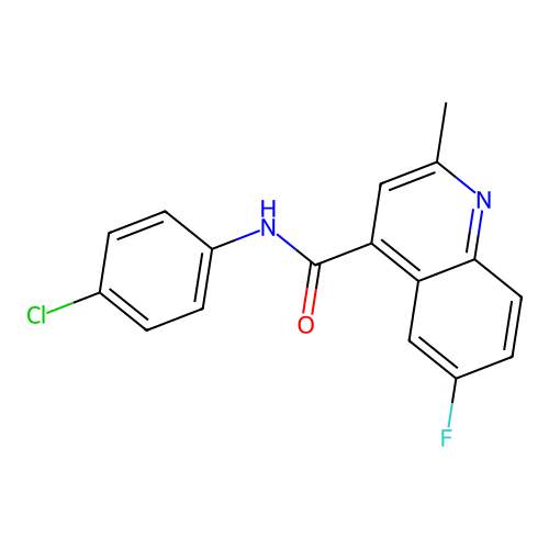 N-(4-chlorophenyl)-6-fluoro-2-methylquinoline-4-carboxamide structure
