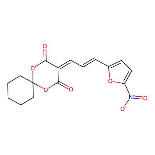 3-[(2E)-3-(5-Nitro-2-furyl)prop-2-en-1-ylidene]-1,5-dioxaspiro[5.5]undecane-2,4-dione structure