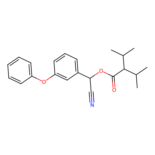 Butanoic acid, 3-methyl-2-(1-methylethyl)-, cyano(3-phenoxyphenyl)methyl ester structure