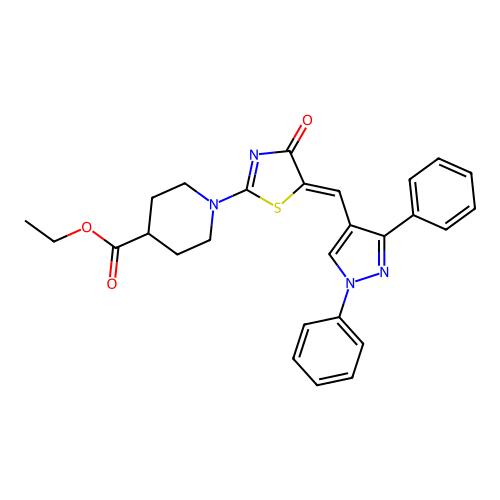 ethyl 1-[(5Z)-5-[(1,3-diphenylpyrazol-4-yl)methylidene]-4-oxo-1,3-thiazol-2-yl]piperidine-4-carboxylate structure