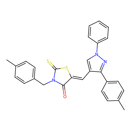 (5Z)-3-(4-METHYLBENZYL)-5-{[3-(4-METHYLPHENYL)-1-PHENYL-1H-PYRAZOL-4-YL]METHYLENE}-2-THIOXO-1,3-THIAZOLIDIN-4-ONE structure