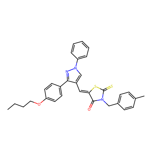 (5Z)-5-{[3-(4-butoxyphenyl)-1-phenyl-1H-pyrazol-4-yl]methylene}-3-(4-methylbenzyl)-2-thioxo-1,3-thiazolidin-4-one structure