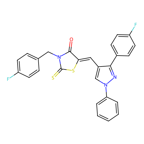 (5Z)-3-(4-FLUOROBENZYL)-5-{[3-(4-FLUOROPHENYL)-1-PHENYL-1H-PYRAZOL-4-YL]METHYLENE}-2-THIOXO-1,3-THIAZOLIDIN-4-ONE structure