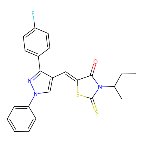 (5Z)-3-sec-butyl-5-{[3-(4-fluorophenyl)-1-phenyl-1H-pyrazol-4-yl]methylene}-2-thioxo-1,3-thiazolidin-4-one structure