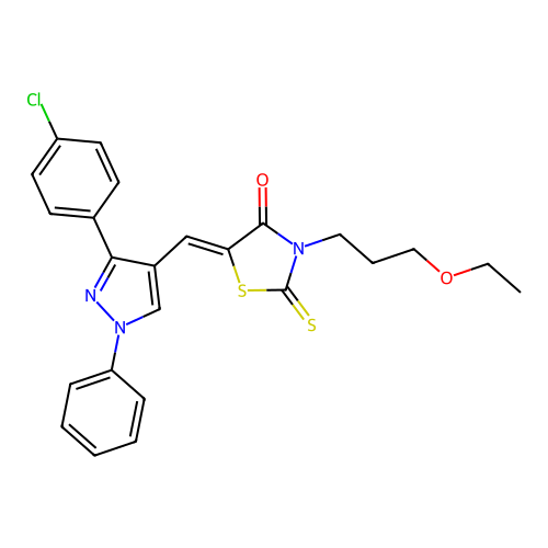 5-((3-(4-Chlorophenyl)-1-phenyl-1H-pyrazol-4-yl)methylene)-3-(3-ethoxypropyl)-2-thioxothiazolidin-4-one structure