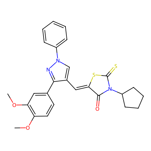 (5Z)-3-cyclopentyl-5-{[3-(3,4-dimethoxyphenyl)-1-phenyl-1H-pyrazol-4-yl]methylene}-2-thioxo-1,3-thiazolidin-4-one structure