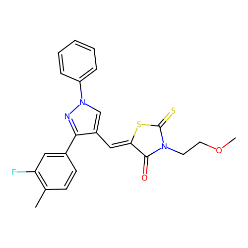 (5Z)-5-{[3-(3-FLUORO-4-METHYLPHENYL)-1-PHENYL-1H-PYRAZOL-4-YL]METHYLENE}-3-(2-METHOXYETHYL)-2-THIOXO-1,3-THIAZOLIDIN-4-ONE structure