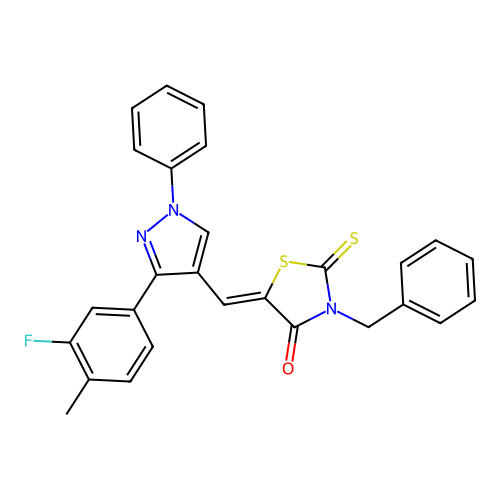 (5Z)-3-BENZYL-5-{[3-(3-FLUORO-4-METHYLPHENYL)-1-PHENYL-1H-PYRAZOL-4-YL]METHYLENE}-2-THIOXO-1,3-THIAZOLIDIN-4-ONE structure