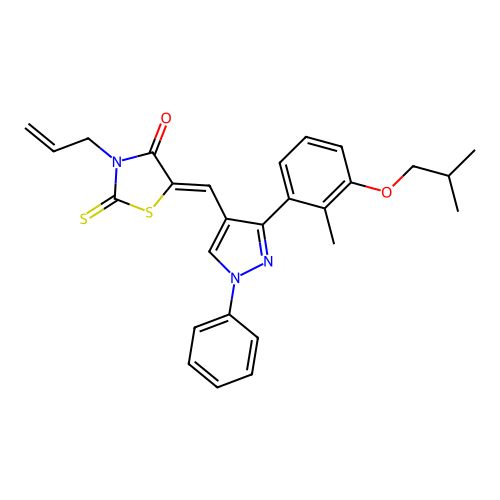 (5Z)-3-allyl-5-{[3-(3-isobutoxy-2-methylphenyl)-1-phenyl-1H-pyrazol-4-yl]methylene}-2-thioxo-1,3-thiazolidin-4-one structure