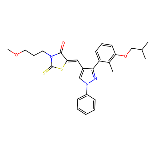 (5Z)-5-{[3-(3-isobutoxy-2-methylphenyl)-1-phenyl-1H-pyrazol-4-yl]methylene}-3-(3-methoxypropyl)-2-thioxo-1,3-thiazolidin-4-one structure