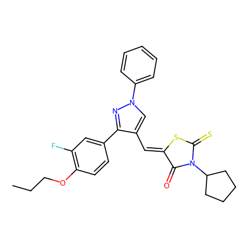 (5Z)-3-CYCLOPENTYL-5-{[3-(3-FLUORO-4-PROPOXYPHENYL)-1-PHENYL-1H-PYRAZOL-4-YL]METHYLENE}-2-THIOXO-1,3-THIAZOLIDIN-4-ONE structure