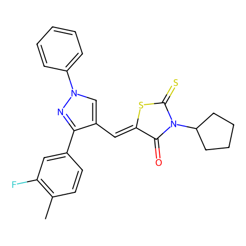 (5Z)-3-CYCLOPENTYL-5-{[3-(3-FLUORO-4-METHYLPHENYL)-1-PHENYL-1H-PYRAZOL-4-YL]METHYLENE}-2-THIOXO-1,3-THIAZOLIDIN-4-ONE structure