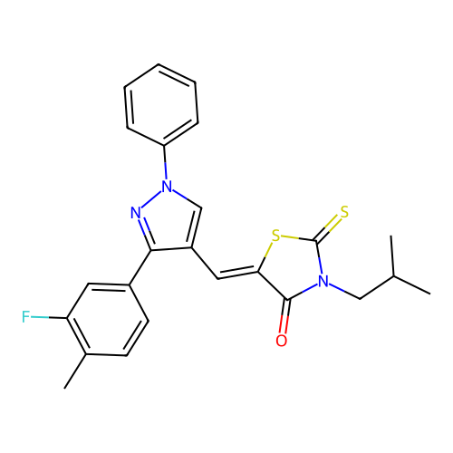 (5Z)-5-{[3-(3-fluoro-4-methylphenyl)-1-phenyl-1H-pyrazol-4-yl]methylene}-3-isobutyl-2-thioxo-1,3-thiazolidin-4-one structure