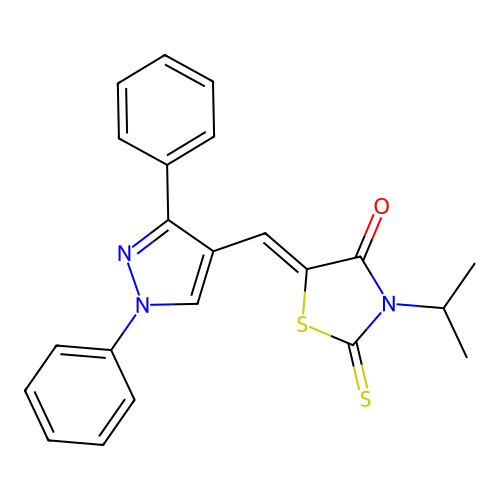(5Z)-5-[(1,3-diphenyl-1H-pyrazol-4-yl)methylene]-3-isopropyl-2-thioxo-1,3-thiazolidin-4-one structure