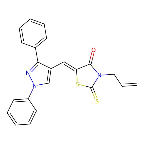 (5Z)-3-allyl-5-[(1,3-diphenyl-1H-pyrazol-4-yl)methylene]-2-thioxo-1,3-thiazolidin-4-one structure