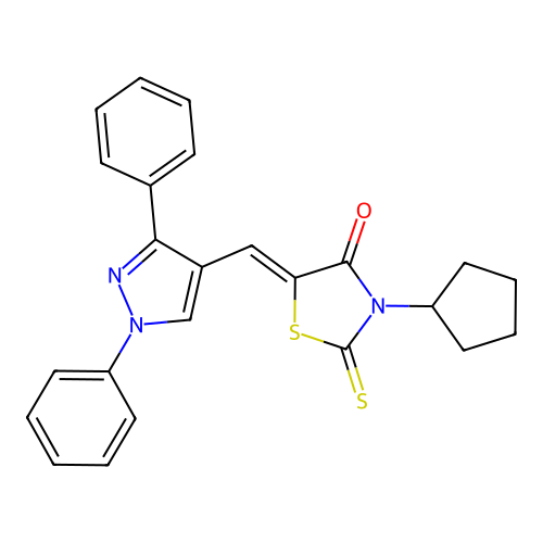 (5Z)-3-cyclopentyl-5-[(1,3-diphenyl-1H-pyrazol-4-yl)methylene]-2-thioxo-1,3-thiazolidin-4-one structure