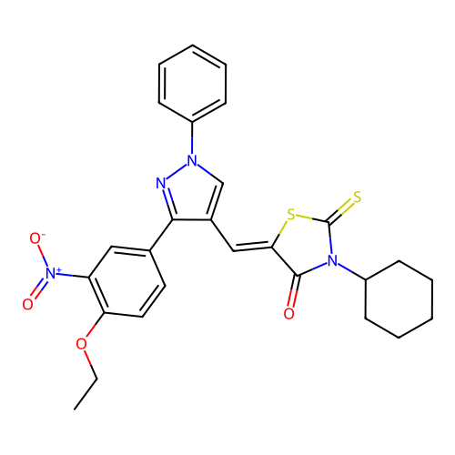 3-Cyclohexyl-5-((3-(4-ethoxy-3-nitrophenyl)-1-phenyl-1H-pyrazol-4-yl)methylene)-2-thioxothiazolidin-4-one structure