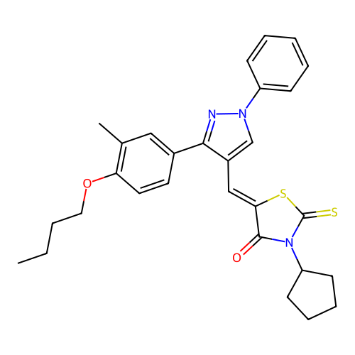 (5Z)-5-{[3-(4-BUTOXY-3-METHYLPHENYL)-1-PHENYL-1H-PYRAZOL-4-YL]METHYLENE}-3-CYCLOPENTYL-2-THIOXO-1,3-THIAZOLIDIN-4-ONE structure
