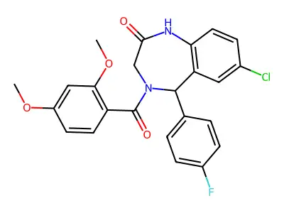 7-chloro-4-(2,4-dimethoxybenzoyl)-5-(4-fluorophenyl)-3,5-dihydro-1H-1,4-benzodiazepin-2-one structure